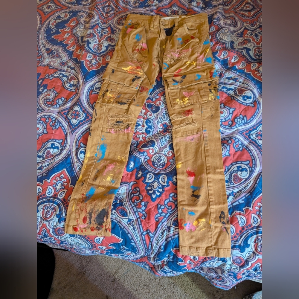 Evolution Size 12 Kids Paint Splatter Cargo Pants Excellent Condition